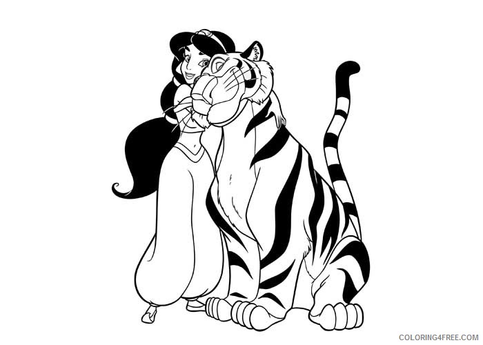 Jasmine Coloring Pages Cartoons Jasmine and tiger Printable 2020 3490 Coloring4free