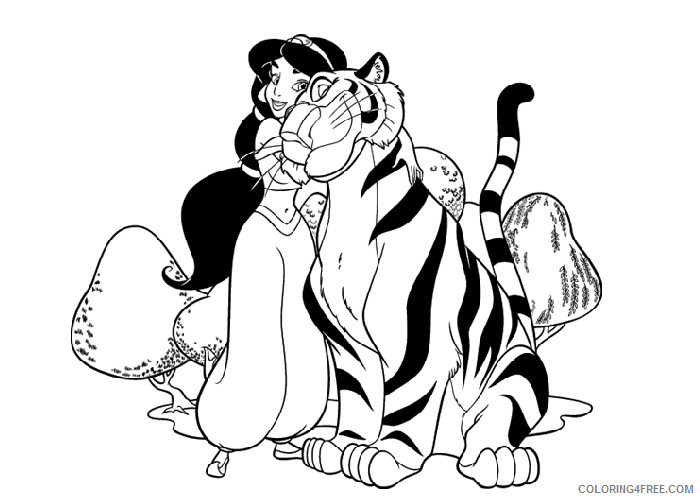 Jasmine Coloring Pages Cartoons Jasmine and tiger1 Printable 2020 3491 Coloring4free