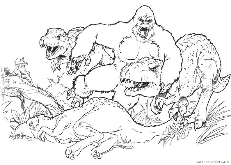 King Kong Coloring Pages Cartoons 1535361943_kingkong vs t rex a4 Printable 2020 3544 Coloring4free