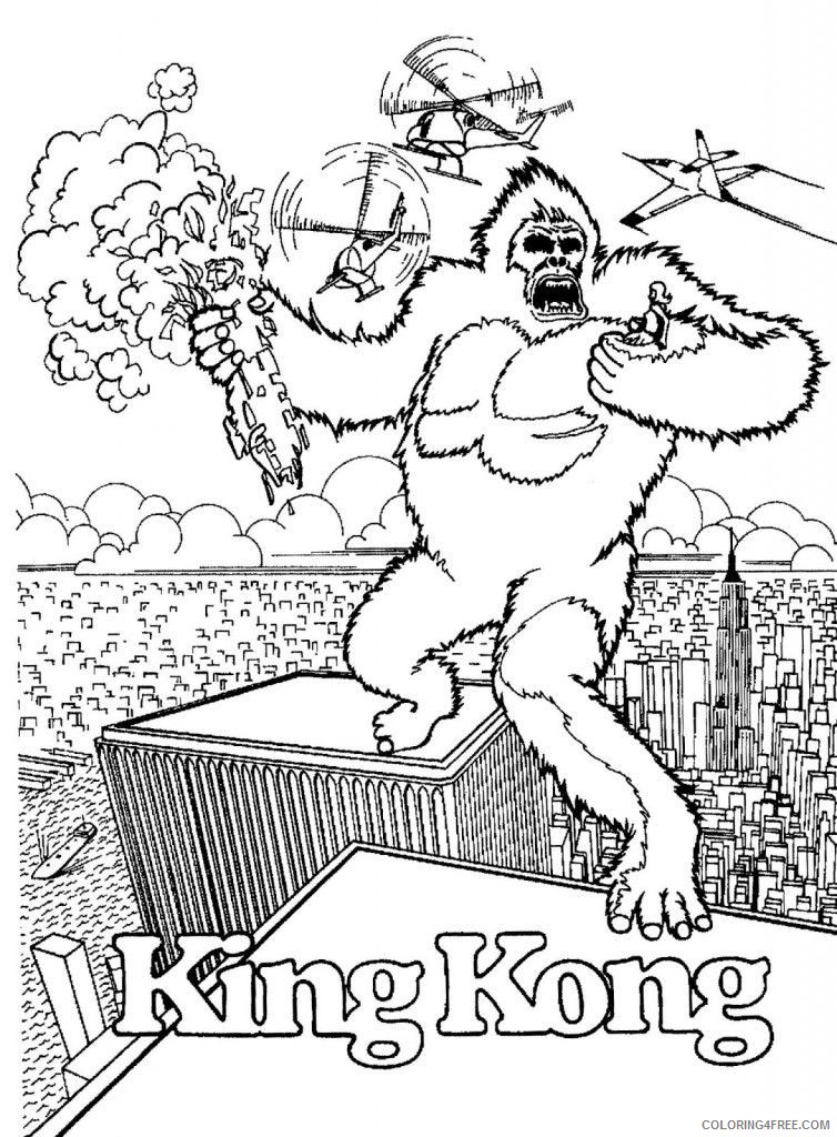 King Kong Coloring Pages Cartoons King Kong Fighting On top of Buildings Printable 2020 3560 Coloring4free