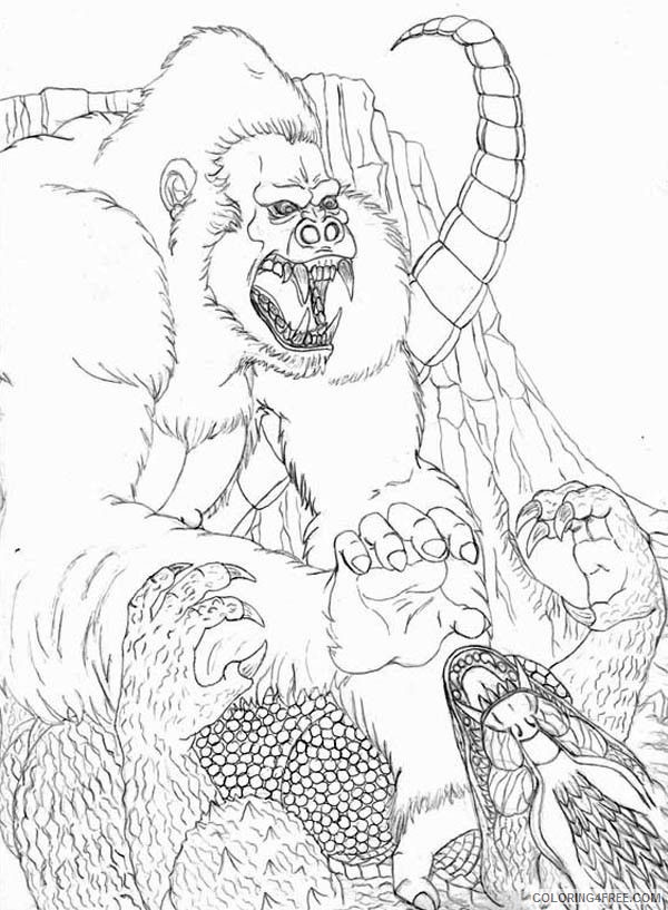 King Kong Coloring Pages Cartoons King Kong Fighting Printable 2020 3559 Coloring4free