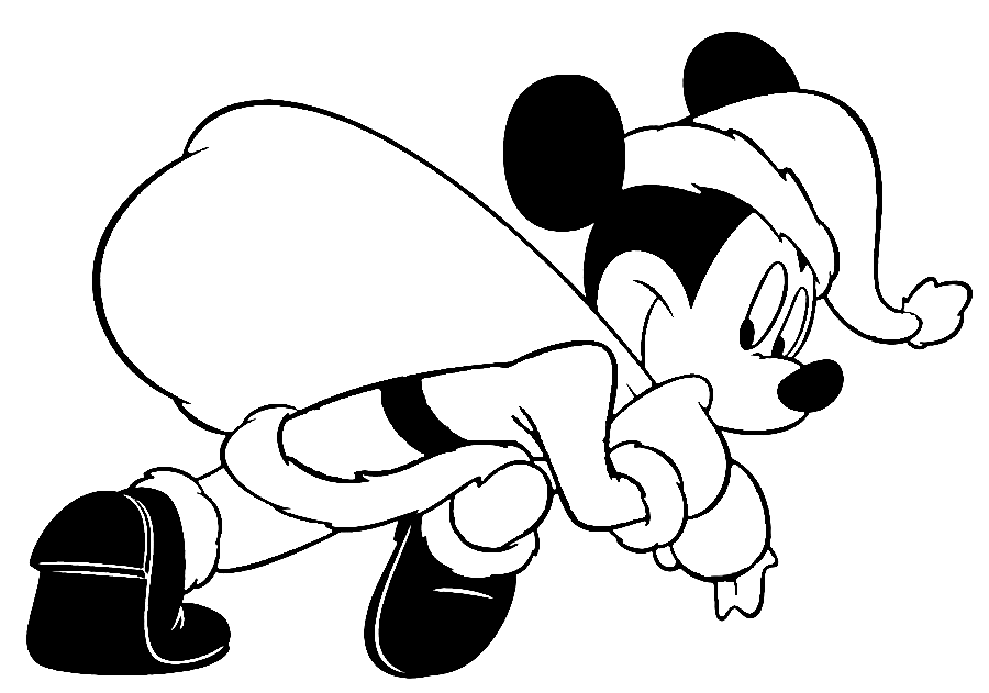 Mickey Mouse Coloring Pages Cartoons Mickey Mouse with Christmas Bag Printable 2020 4154 Coloring4free