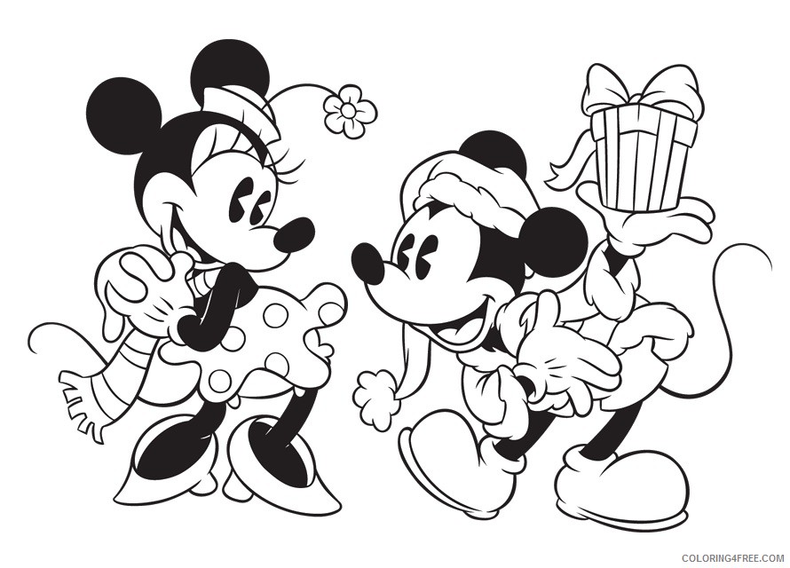 Mickey Mouse Coloring Pages Cartoons Mickey giving Minie a Gift Disney Christmas Printable 2020 4096 Coloring4free