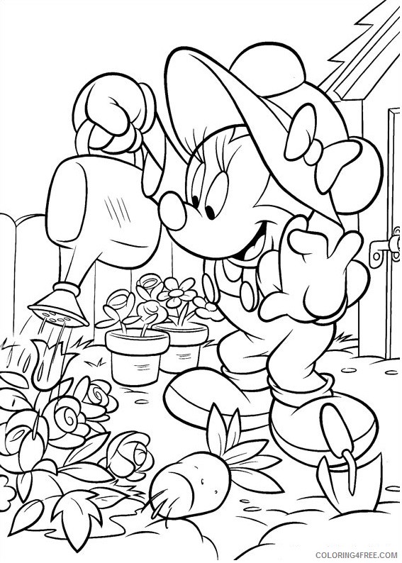 Minnie Mouse Coloring Pages Cartoons 1534560747_minnie mouse watering flowers a4 Printable 2020 4203 Coloring4free