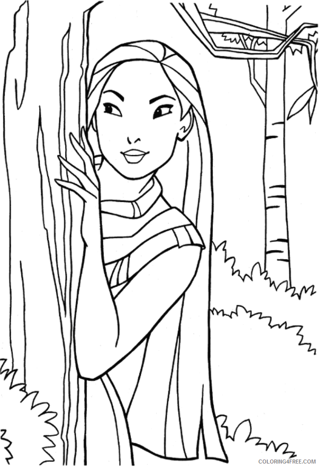 Pocahontas Coloring Pages Cartoons 1561708883_pocahontas behind tree a4 Printable 2020 4991 Coloring4free