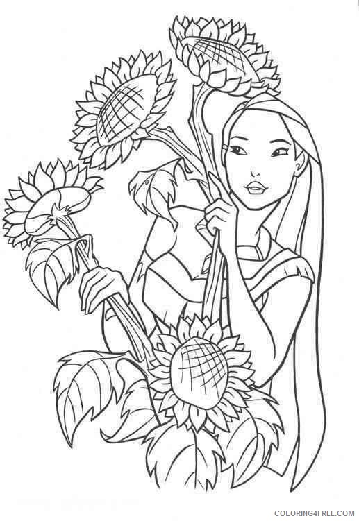 Pocahontas Coloring Pages Cartoons 1561796243_pocahontas with sunflower a4 Printable 2020 4994 Coloring4free