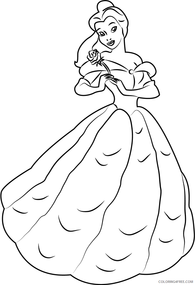 Princess Belle Coloring Pages Cartoons 1532309765_belle with rose a4 Printable 2020 5084 Coloring4free