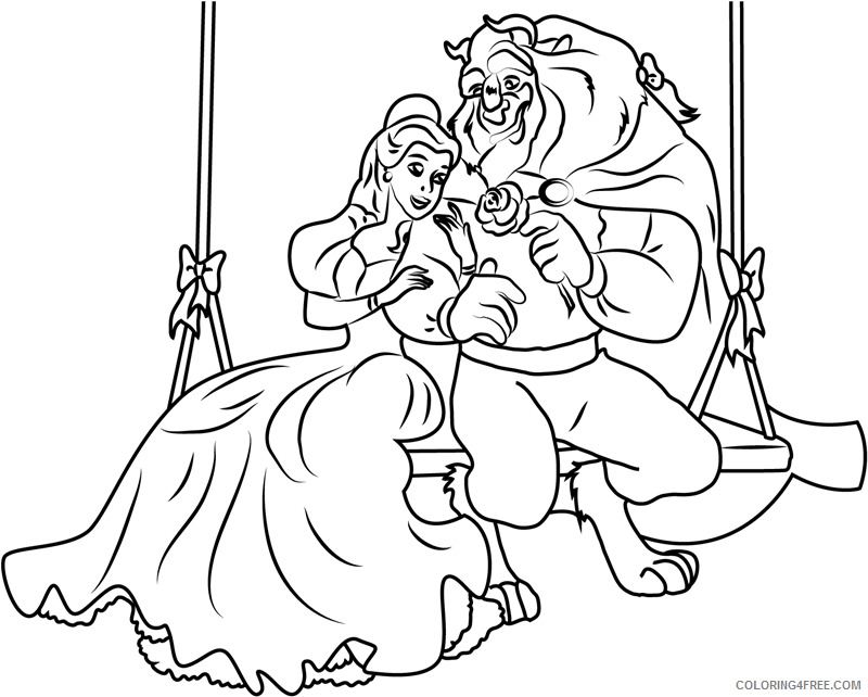 Princess Belle Coloring Pages Cartoons 1532310232_belle and beast on swing a4 Printable 2020 5086 Coloring4free