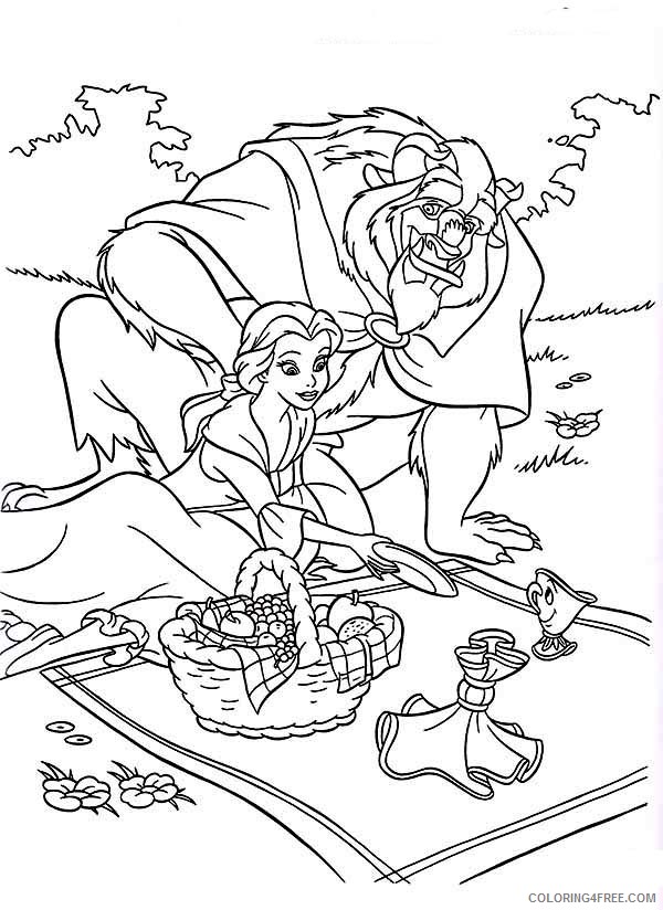 Princess Belle Coloring Pages Cartoons Beautiful Belle and Beast Picnic Together Printable 2020 5088 Coloring4free