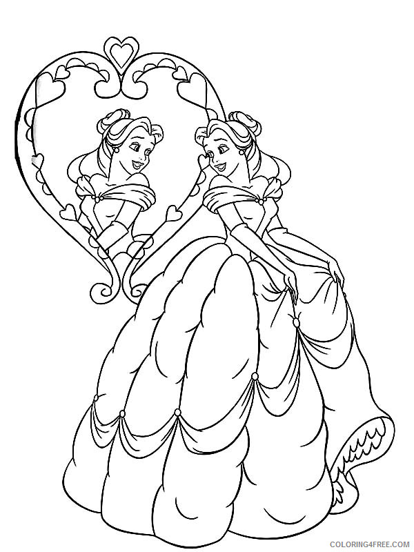 Princess Belle Coloring Pages Cartoons Belle Look in The Mirror Printable 2020 5097 Coloring4free