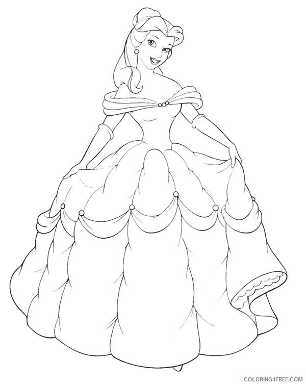 Princess Belle Coloring Pages Cartoons Belle Pose with Gown From Beast Printable 2020 5098 Coloring4free