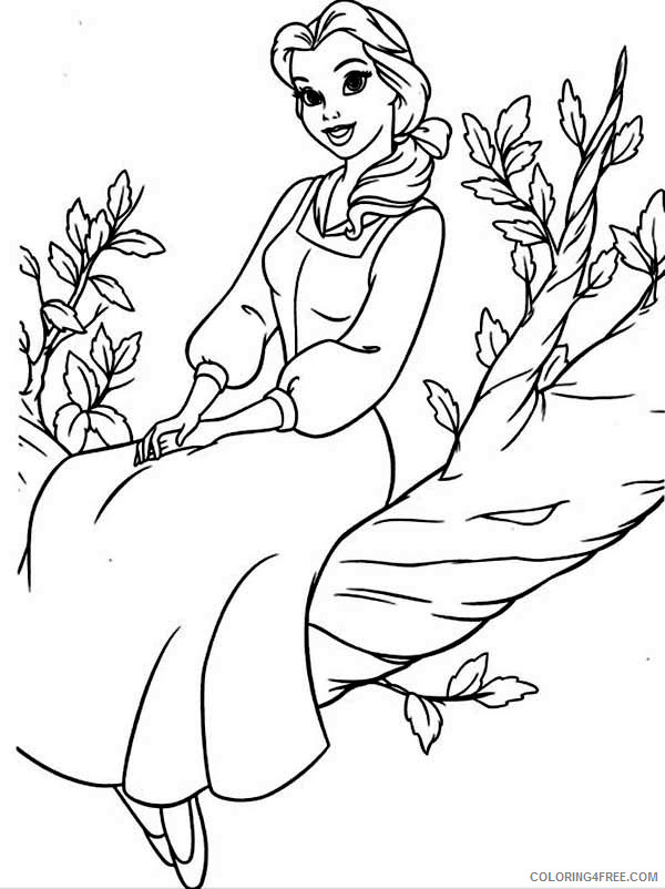 Princess Belle Coloring Pages Cartoons Belle Sit at Tree Printable 2020 5101 Coloring4free
