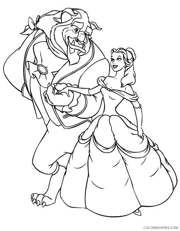 Princess Belle Coloring Pages Cartoons The Beast ask Belle to Dance Printable 2020 5132 Coloring4free