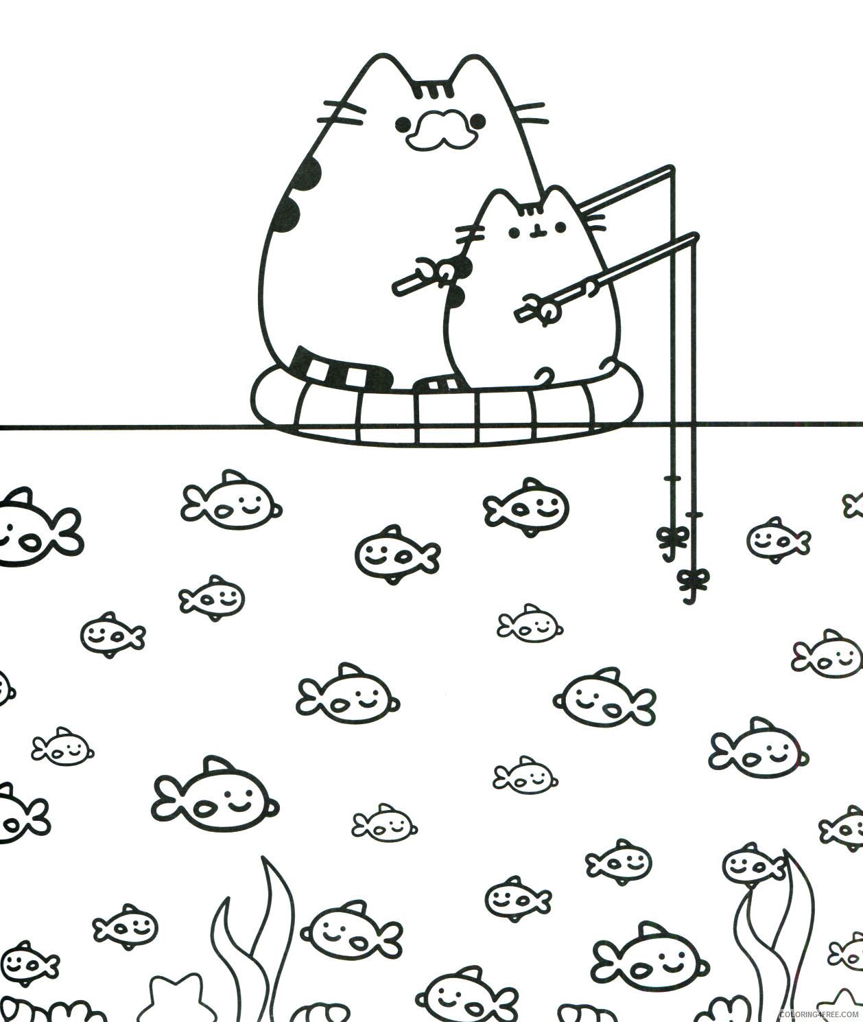 Pusheen Coloring Pages Cartoons Fishing Pusheen Cat Printable 2020 5183 Coloring4free