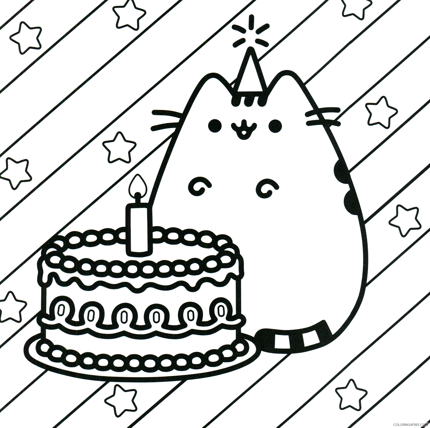 Pusheen Coloring Pages Cartoons Pusheen Birthday Cat Printable 2020 5206 Coloring4free