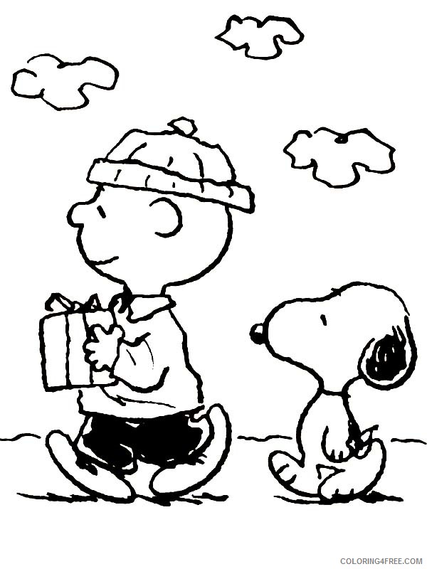 Snoopy Coloring Pages Cartoons Charlie Brown and Snoopy Bring Christmas Present Printable 2020 5633 Coloring4free