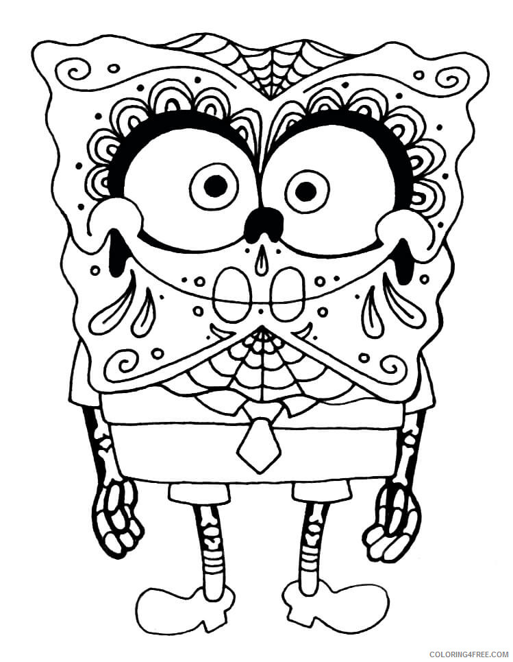 SpongeBob SquarePants Coloring Pages Cartoons Sponge Bob Skull Printable 2020 6042 Coloring4free