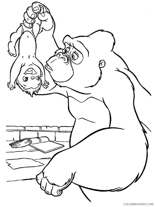Tarzan Coloring Pages Cartoons Kala Holding Little Tarzan Upside Down Printable 2020 6102 Coloring4free