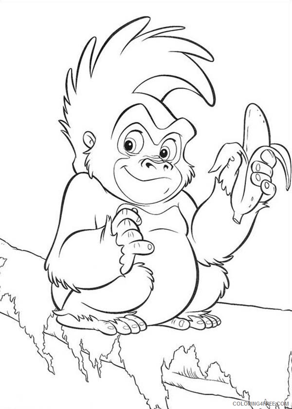 Tarzan Coloring Pages Cartoons Little Terk Eat Banana in Disney Tarzan Printable 2020 6105 Coloring4free
