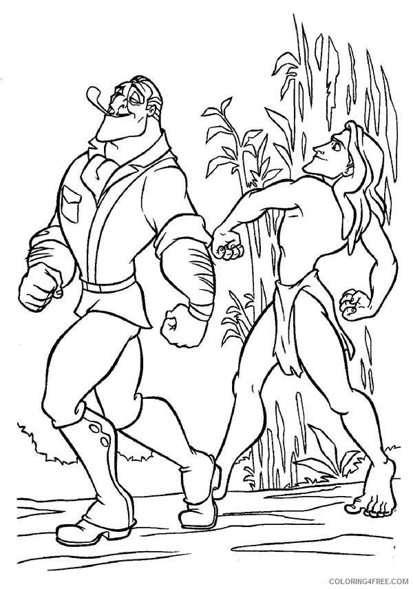 Tarzan Coloring Pages Cartoons Tarzan Copying the Way Clayton the Animal Hunter Walk Printable 2020 6137 Coloring4free