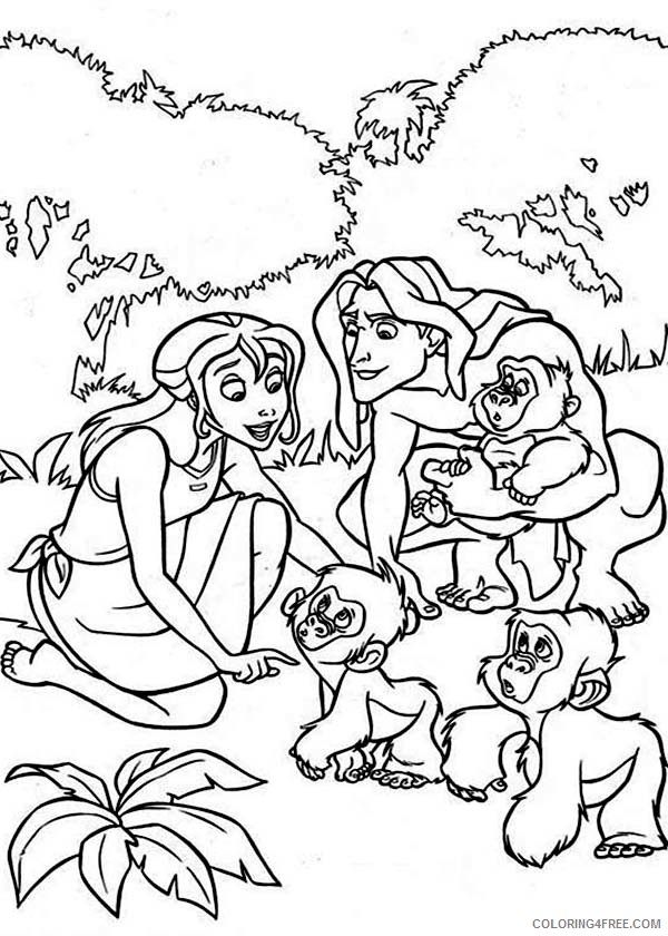 Tarzan Coloring Pages Cartoons Tarzan and Jane Play with Three Little Gorilla Printable 2020 6112 Coloring4free