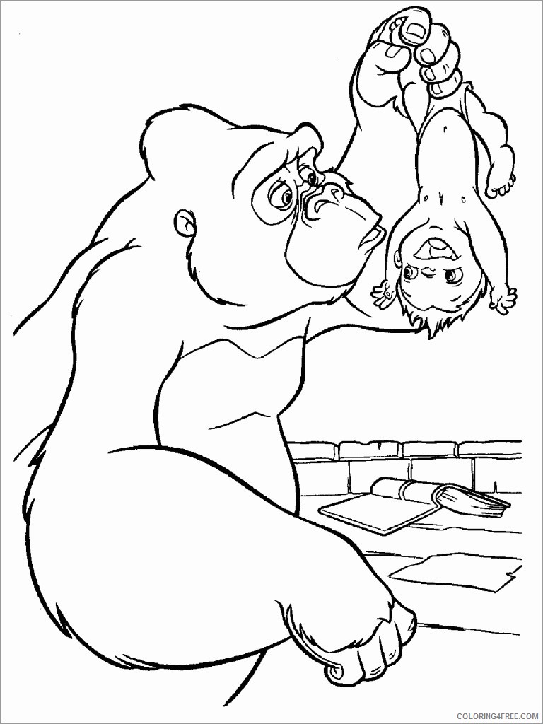 Tarzan Coloring Pages Cartoons baby tarzan and apes unsmushed Printable 2020 6091 Coloring4free