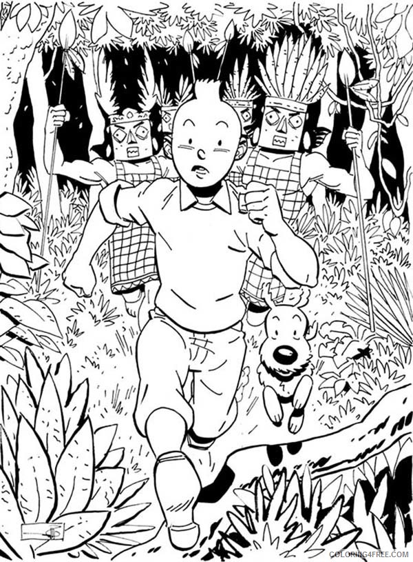 Tintin Coloring Pages Cartoons Tintin Chased by in the Adventures of Tintin Printable 2020 6715 Coloring4free