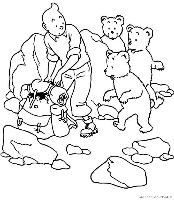 Tintin Coloring Pages Cartoons Tintin Helped by Three Little Bear in the Adventures of Tintin Printable 2020 6720 Coloring4free