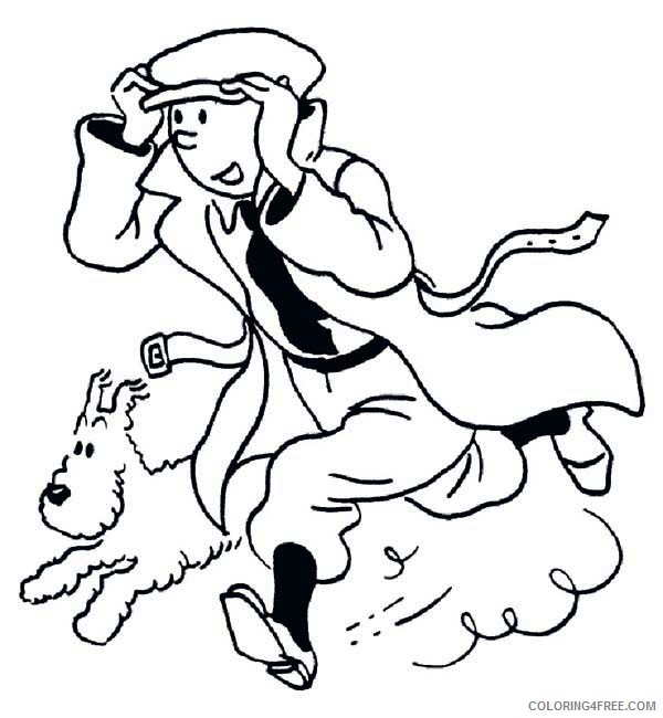 Tintin Coloring Pages Cartoons Tintin Running Fast with Snowy in the Adventures of Tintin Printable 2020 6723 Coloring4free