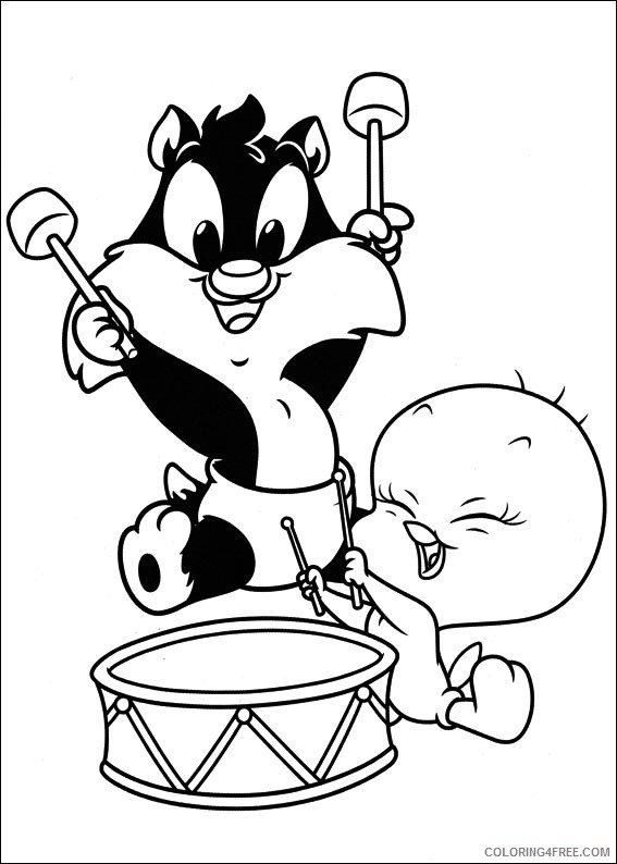Tweety Bird Coloring Pages Cartoons 1533778442_baby silvestro and tweety drumming a4 Printable 2020 6743 Coloring4free