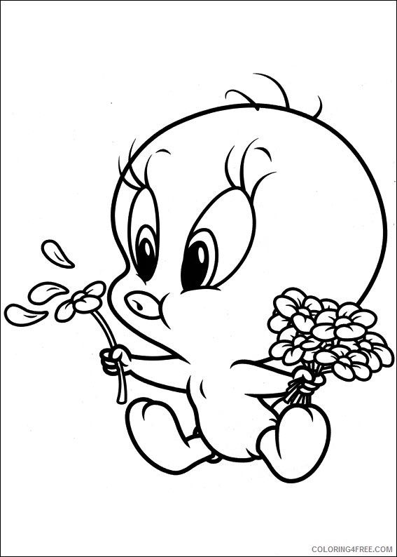 Tweety Bird Coloring Pages Cartoons 1533779606_baby tweety with flowers a4 Printable 2020 6744 Coloring4free