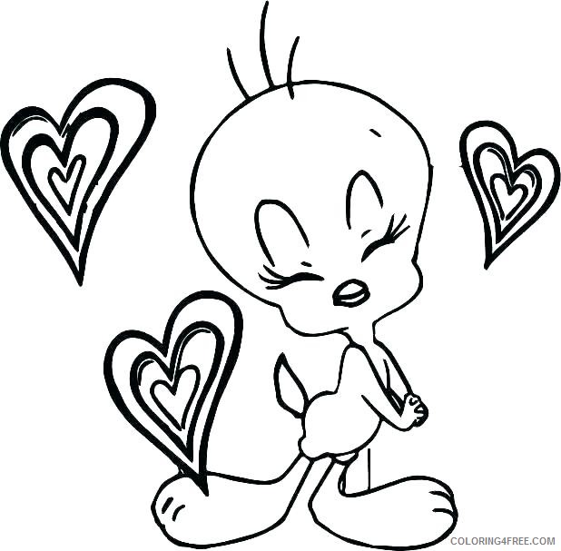 Tweety Bird Coloring Pages Cartoons Tweety Hearts Printable 2020 6804 Coloring4free