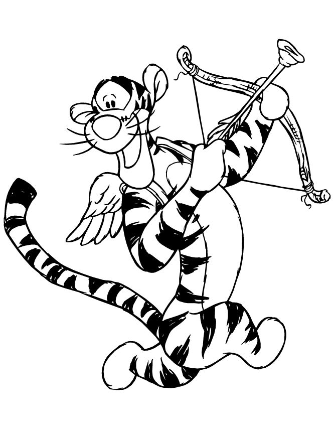 Winnie the Pooh Coloring Pages Cartoons Color Tigger as Cupid Printable 2020 6945 Coloring4free