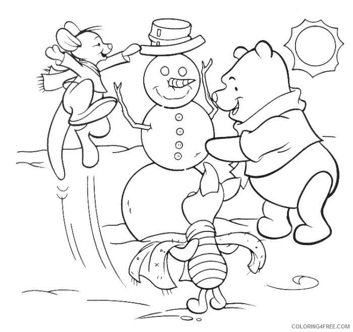 Winnie the Pooh Coloring Pages Cartoons Pooh Snowman Disney Christmas Printable 2020 7007 Coloring4free