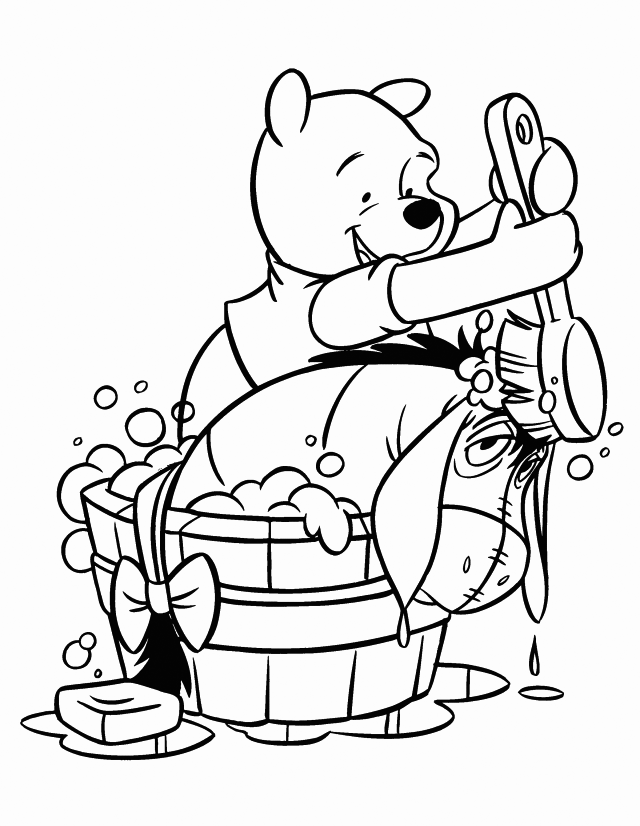 Winnie the Pooh Coloring Pages Cartoons Pooh Washes Eeyore for Good Hygiene Printable 2020 7011 Coloring4free