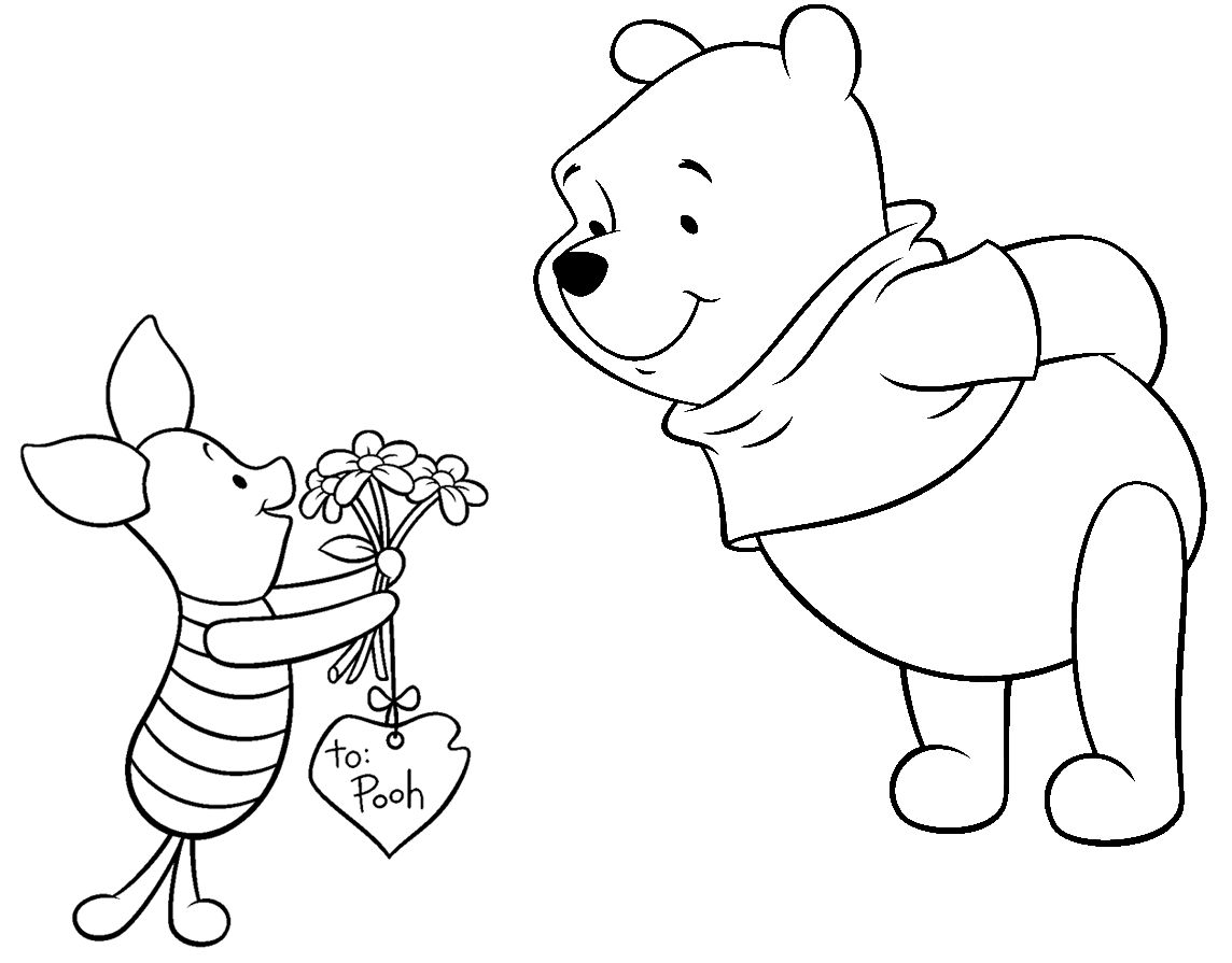 Winnie the Pooh Coloring Pages Cartoons Pooh and Piglet Valentines Disney Printable 2020 6977 Coloring4free