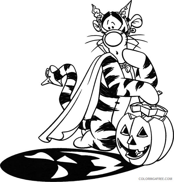Winnie the Pooh Coloring Pages Cartoons Tigger Holding Halloween Pumpkin Printable 2020 7038 Coloring4free