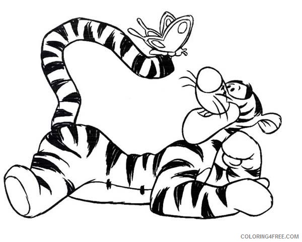 Winnie the Pooh Coloring Pages Cartoons Tigger Talking to Butterfly Printable 2020 7051 Coloring4free