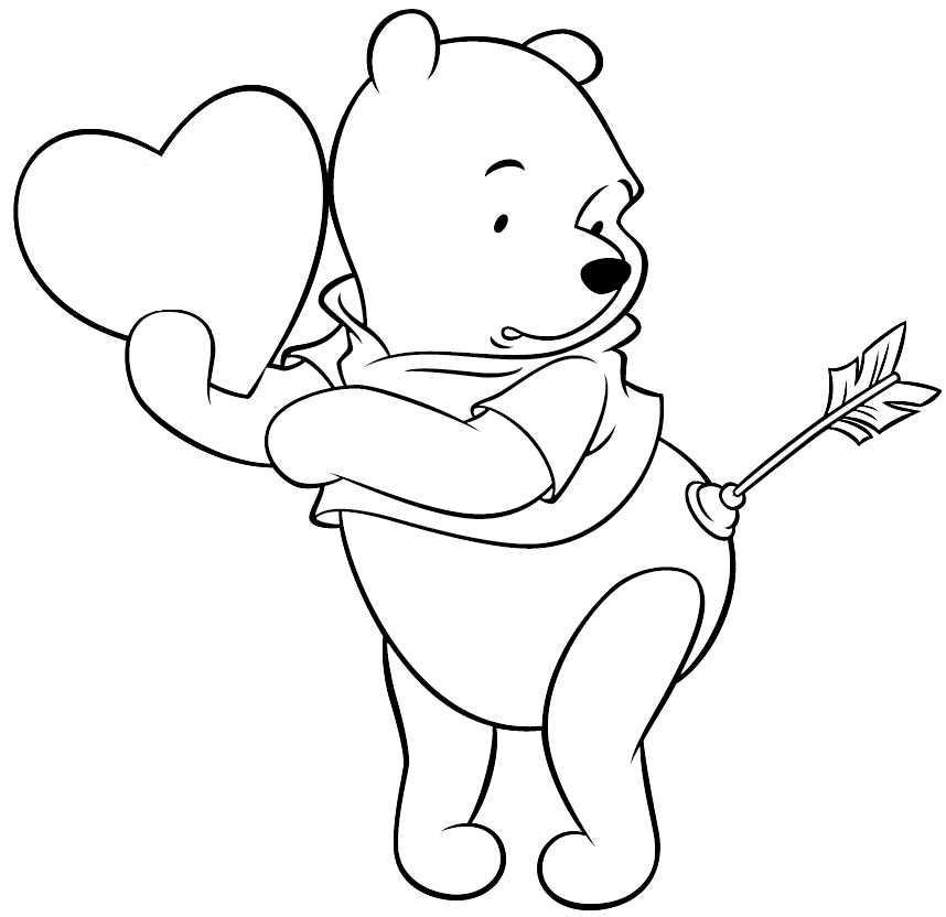 Winnie the Pooh Coloring Pages Cartoons Valentines Day Poohs Arrow Printable 2020 7056 Coloring4free