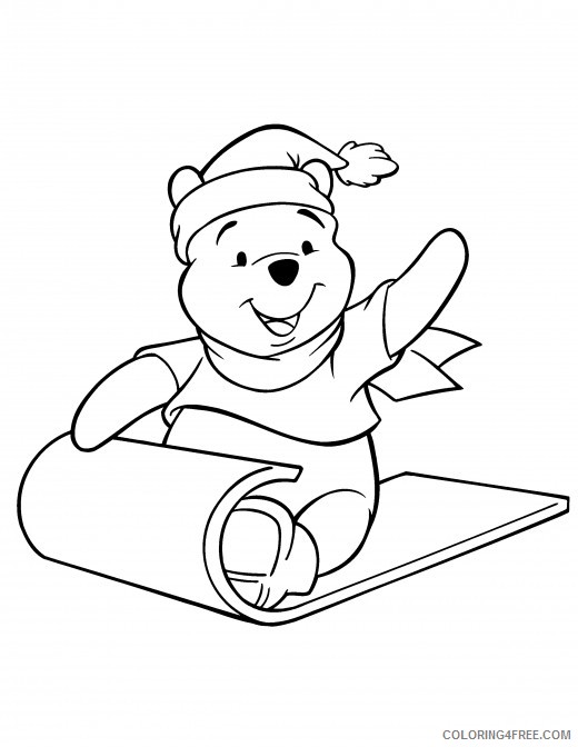 Winnie the Pooh Coloring Pages Cartoons Winnie Sledding Disney Christmas Printable 2020 7058 Coloring4free