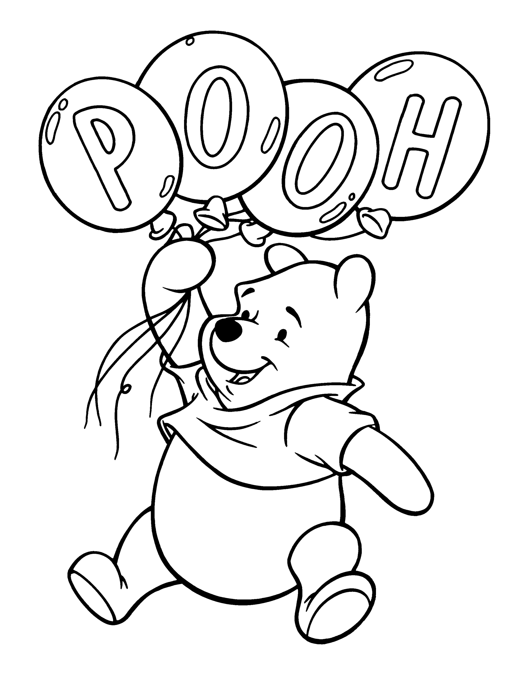 Winnie the Pooh Coloring Pages Cartoons_pooh with balloons a4 Printable 2020 6924 Coloring4free