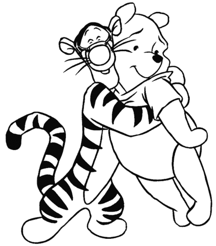 Winnie the Pooh Coloring Pages Cartoons_tigger hugging pooh a4 Printable 2020 6926 Coloring4free