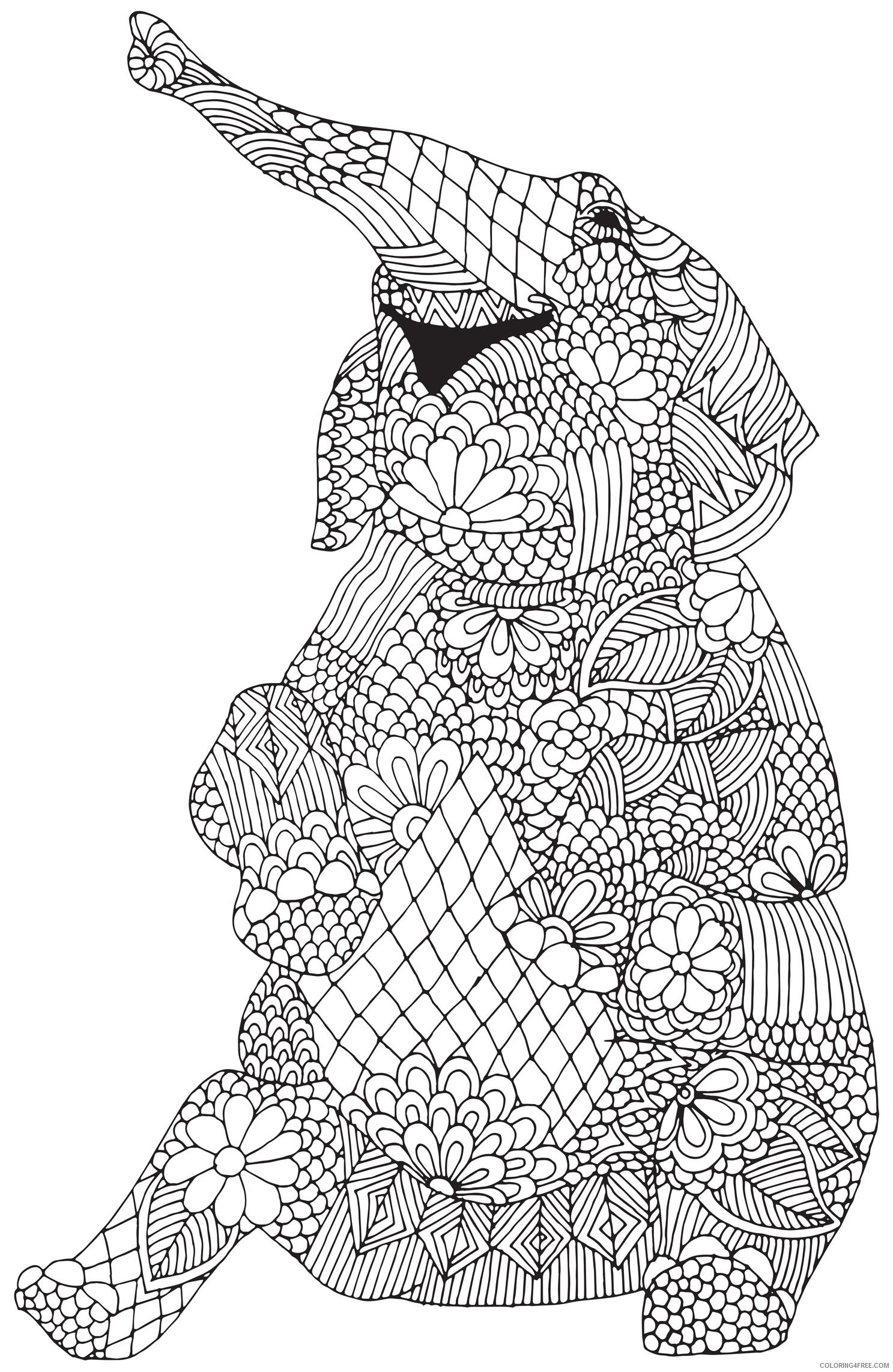 Animal Zentangle Coloring Pages Elephant for Adults 2 Printable 2020 163 Coloring4free