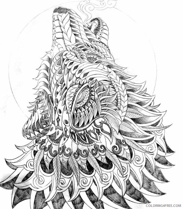 Animal Zentangle Coloring Pages Howling Wolf Sketch Printable 2020 168 Coloring4free