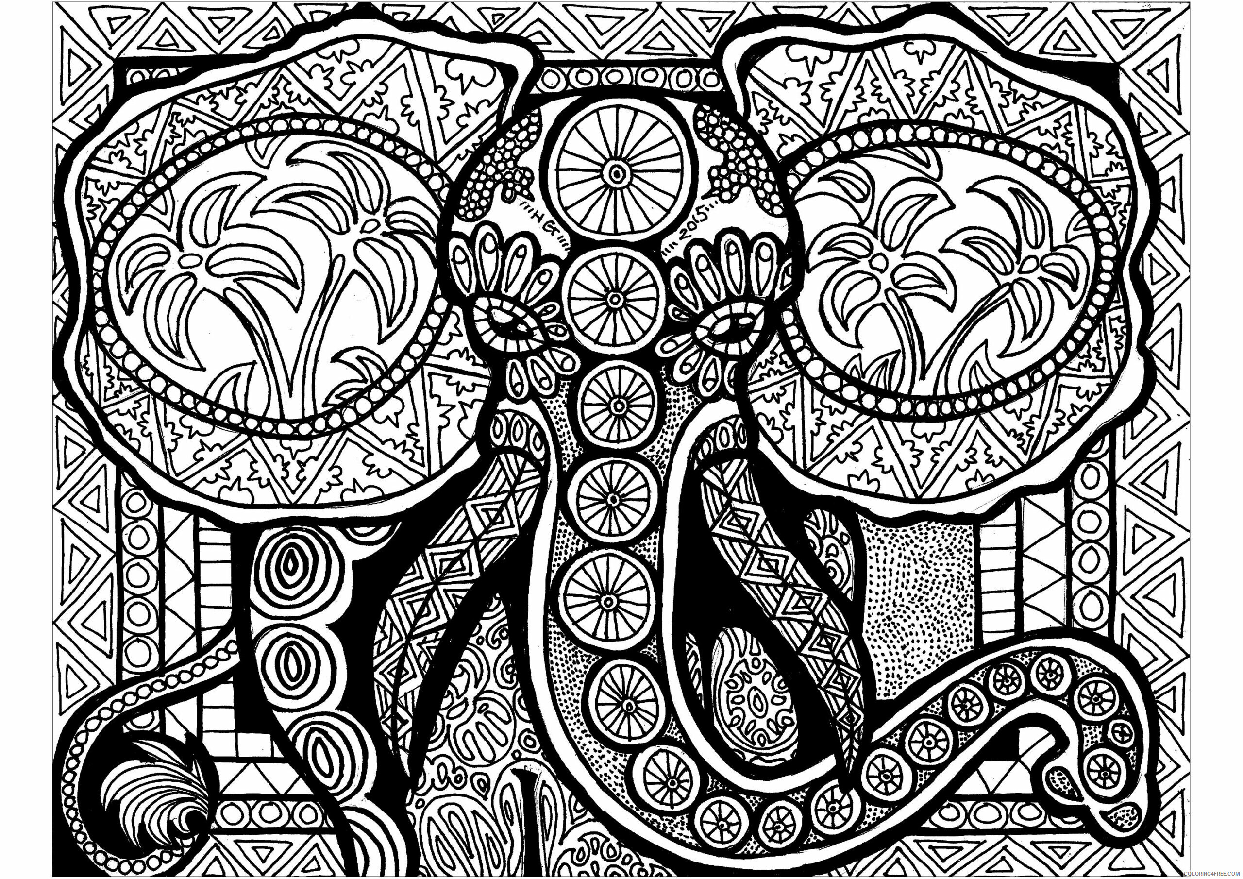 Animal Zentangle Coloring Pages Lines of the Elephant HGCreations Printable 2020 144 Coloring4free