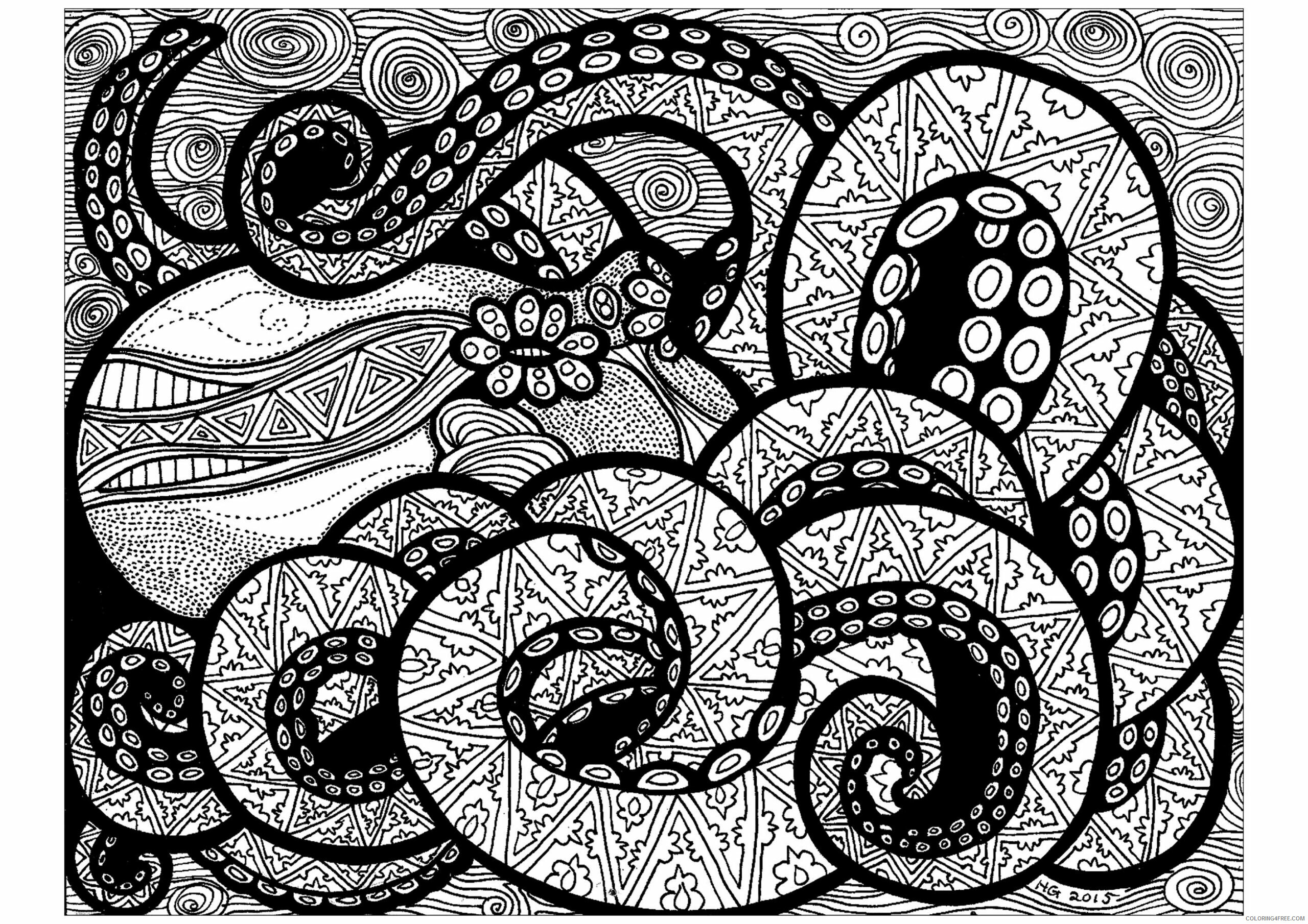 Animal Zentangle Coloring Pages Lines of the Octopus HGCreativeArts Printable 2020 146 Coloring4free