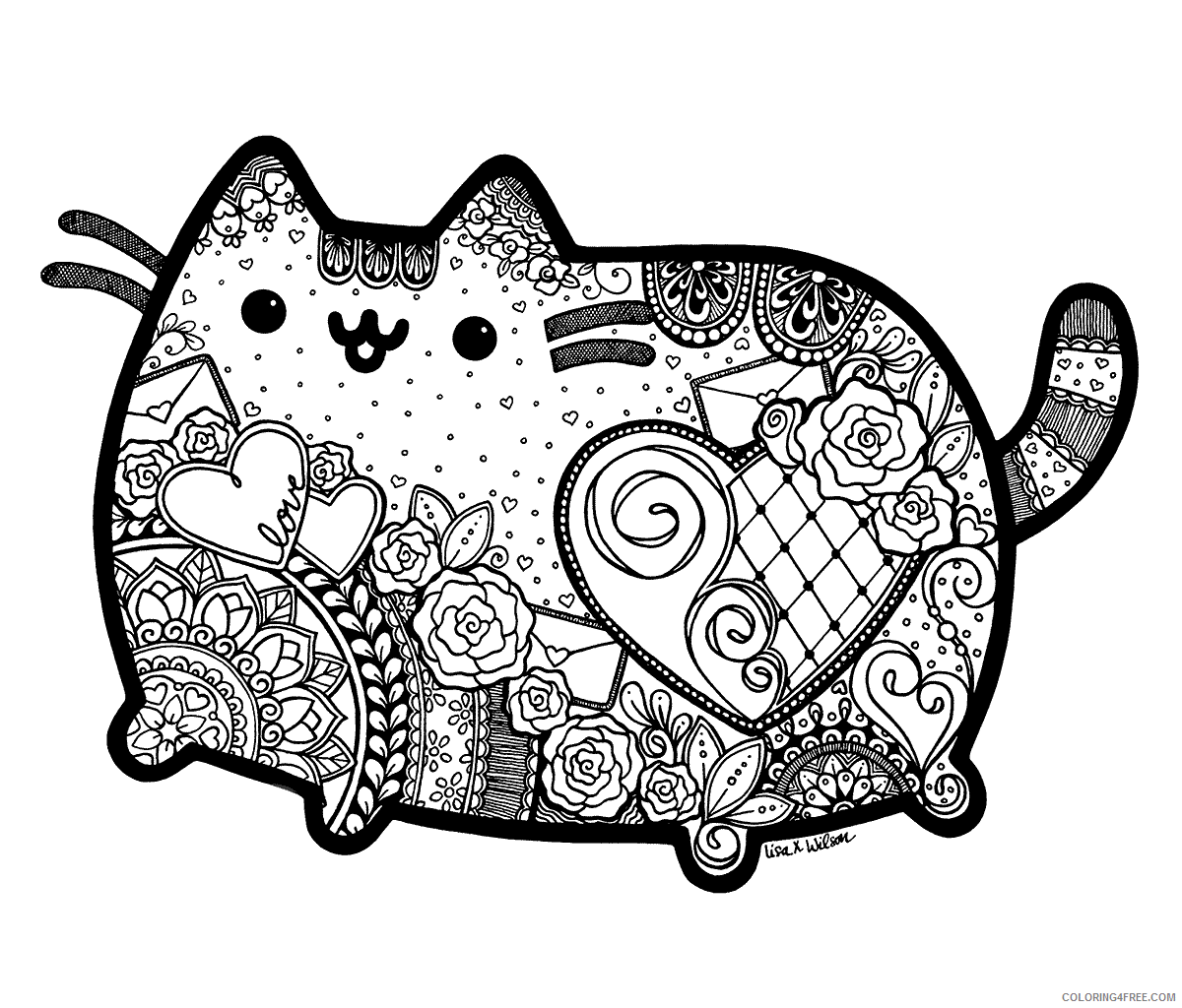 Animal Zentangle Coloring Pages Pusheen Cat Zentangle with Mandalas Printable 2020 175 Coloring4free