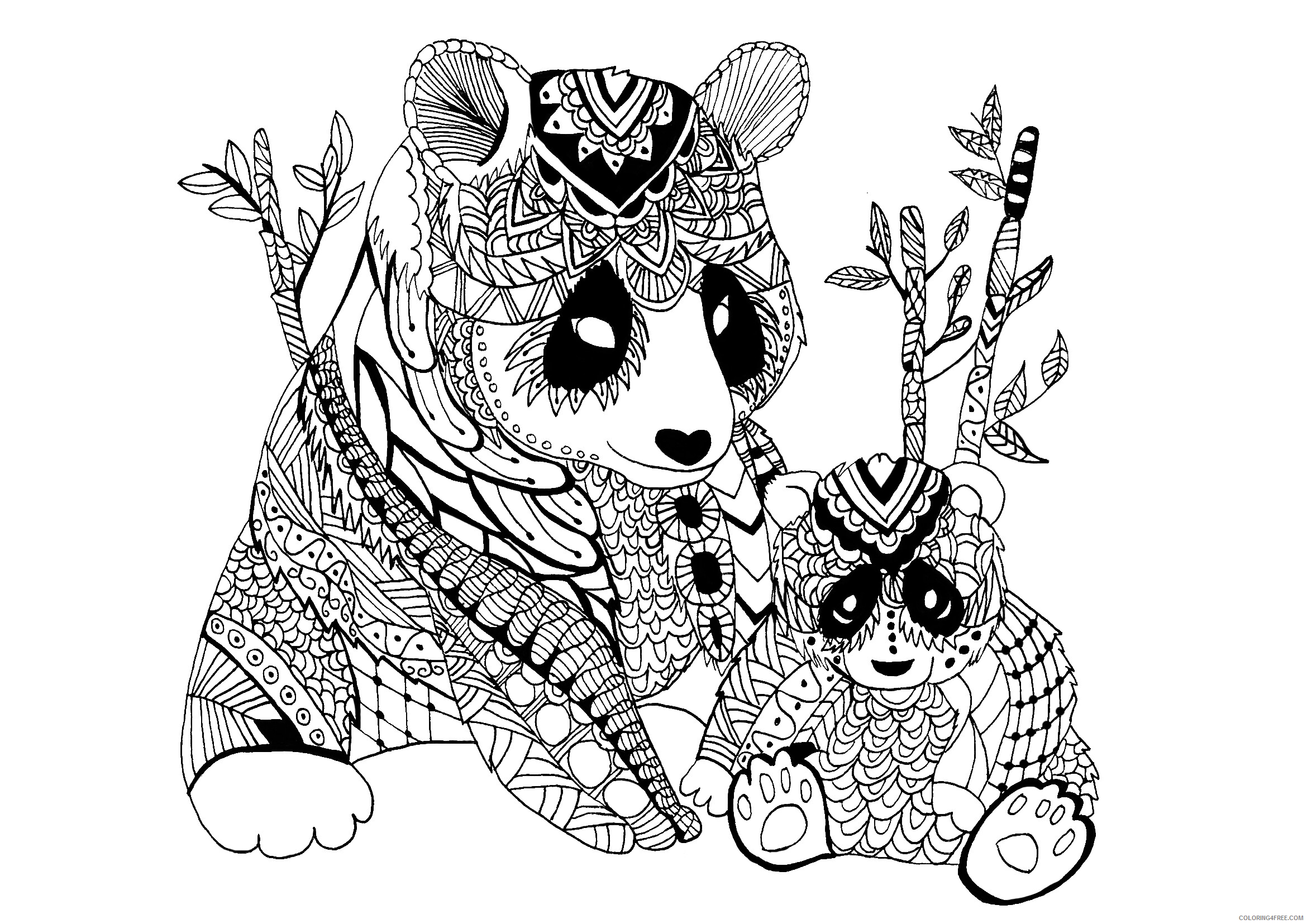Animal Zentangle Coloring Pages Zentangle Panda for Adults Printable 2020 480 Coloring4free