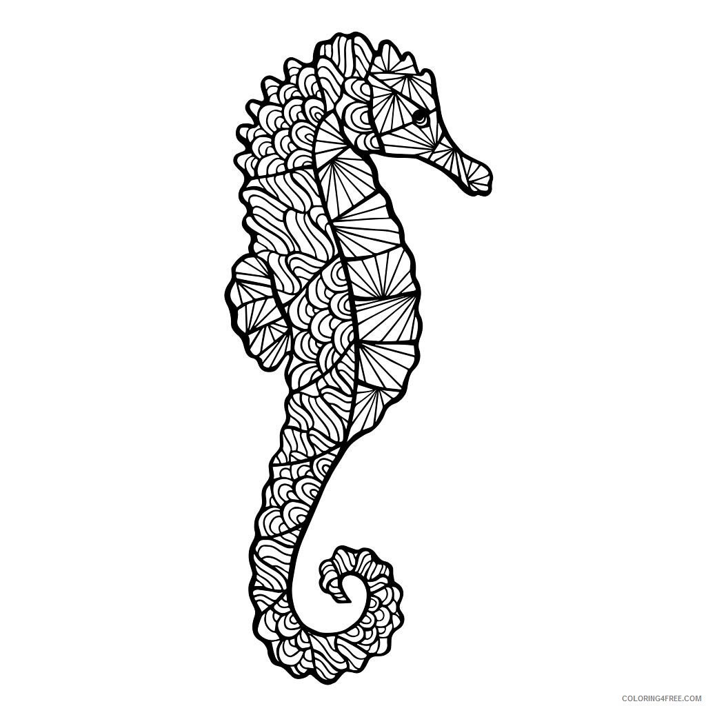 Animal Zentangle Coloring Pages Zentangle Seahorse Printable 2020 544 Coloring4free