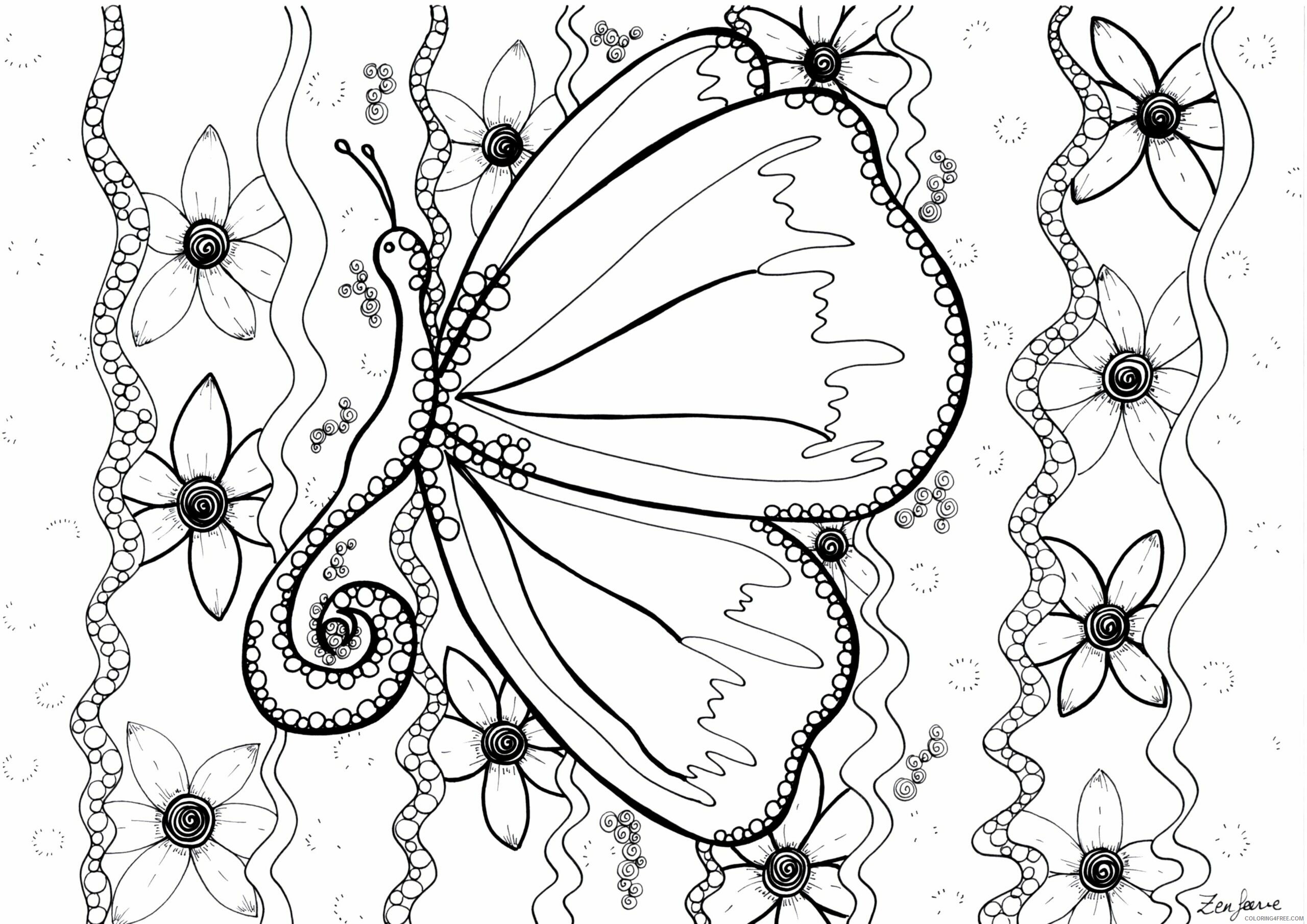 Animal Zentangle Coloring Pages adult butterfly by zenfeerie Printable 2020 135 Coloring4free